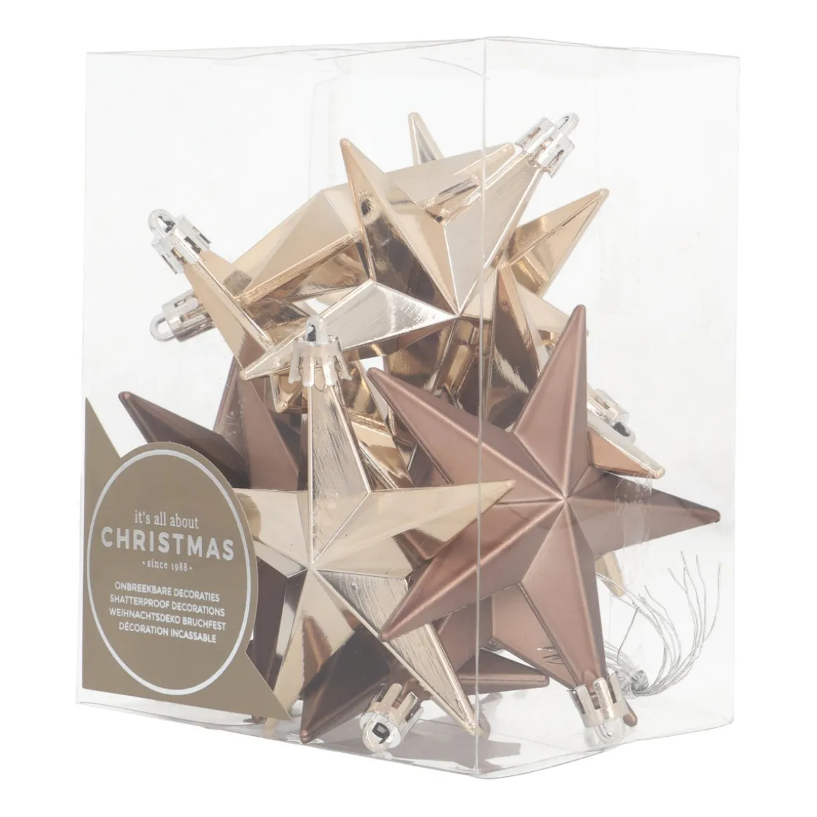 Shatterproof Christmas Stars 10cm Taupe 12 Pieces