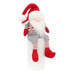 Sitting Gnome | Red-Grey | Fabric | 45 Cm