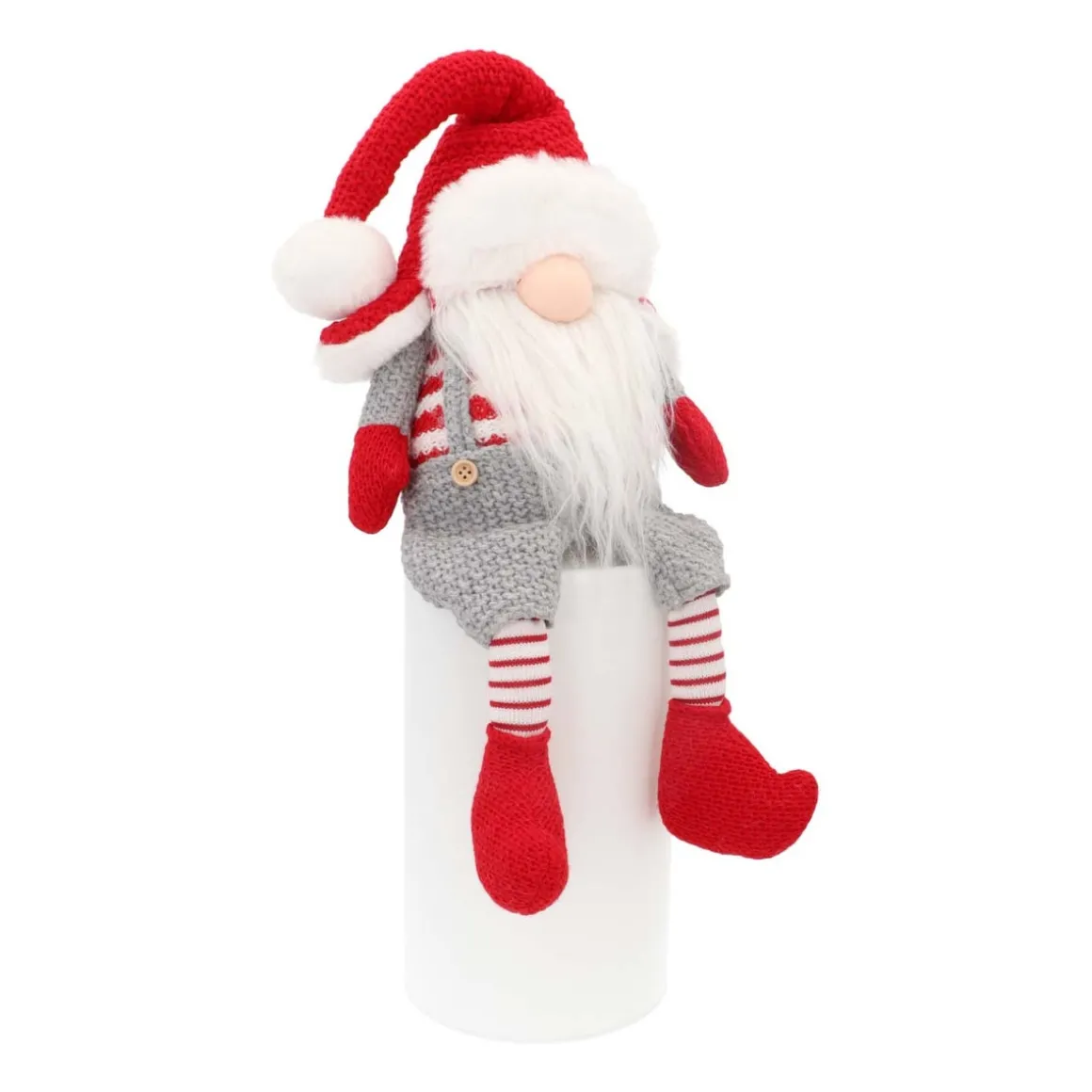 Sitting Gnome | Red-Grey | Fabric | 45 Cm