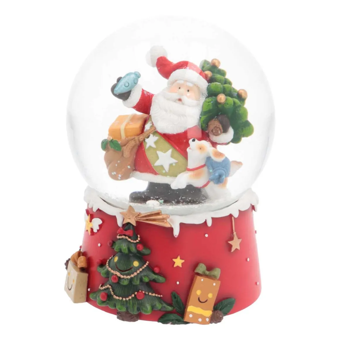 Snow Globe With Santa And Dog | Music | ⌀9cm | 15cm Tall