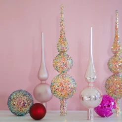 Sparkling Glass Tree Topper With Multicolor Sequins