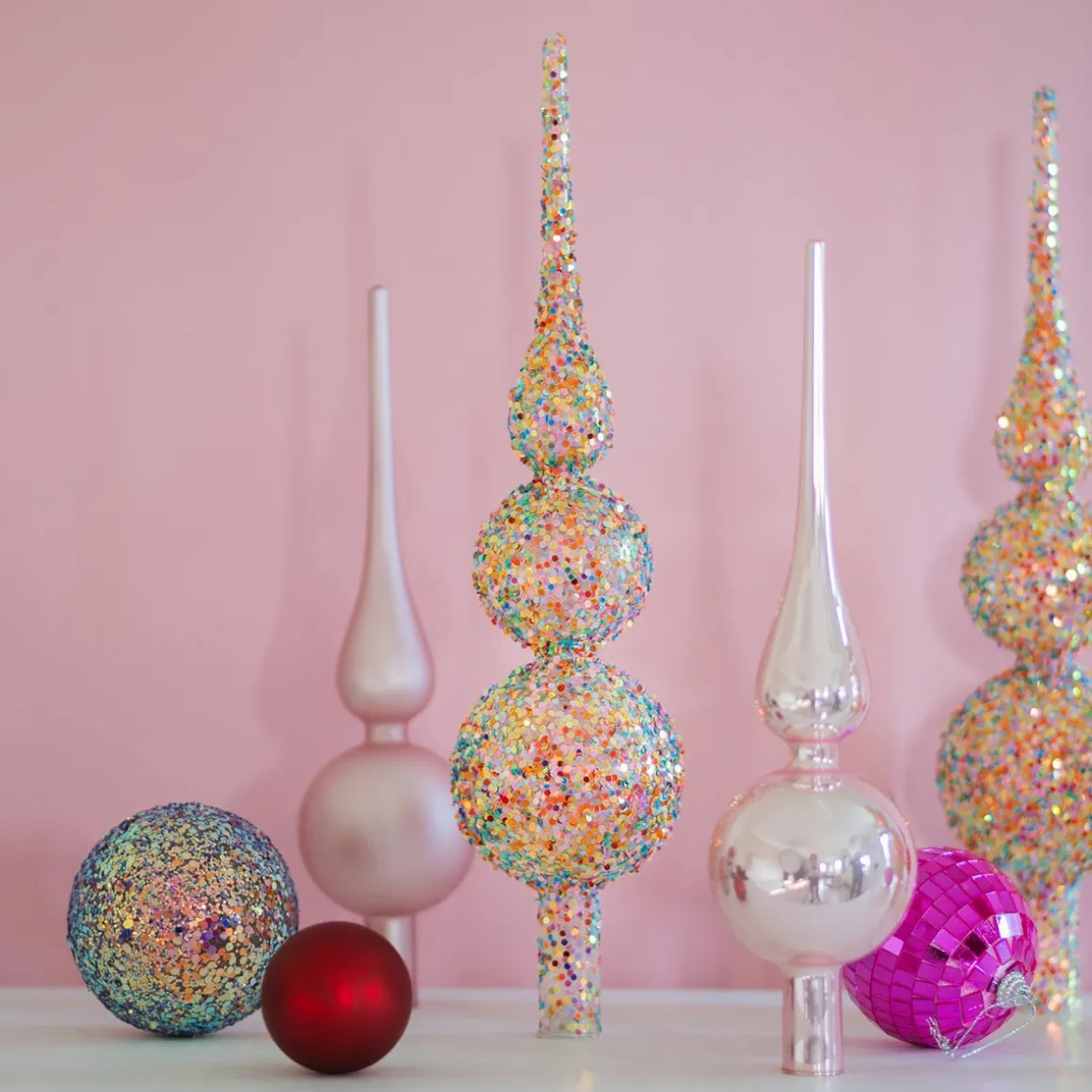 Sparkling Glass Tree Topper With Multicolor Sequins