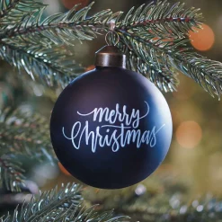 Special Glass Christmas Bauble 'Merry Christmas' 8cm Black