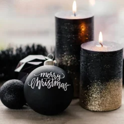 Special Glass Christmas Bauble 'Merry Christmas' 8cm Black