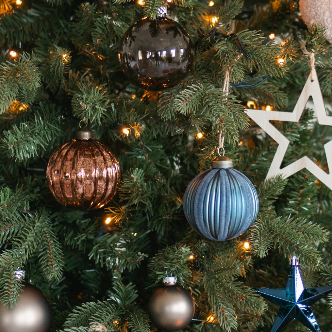 Stylish Blue Christmas Bauble With Felt Stripes