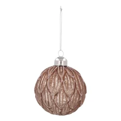 Taupe Christmas Bauble With Elegant Leaf Motif