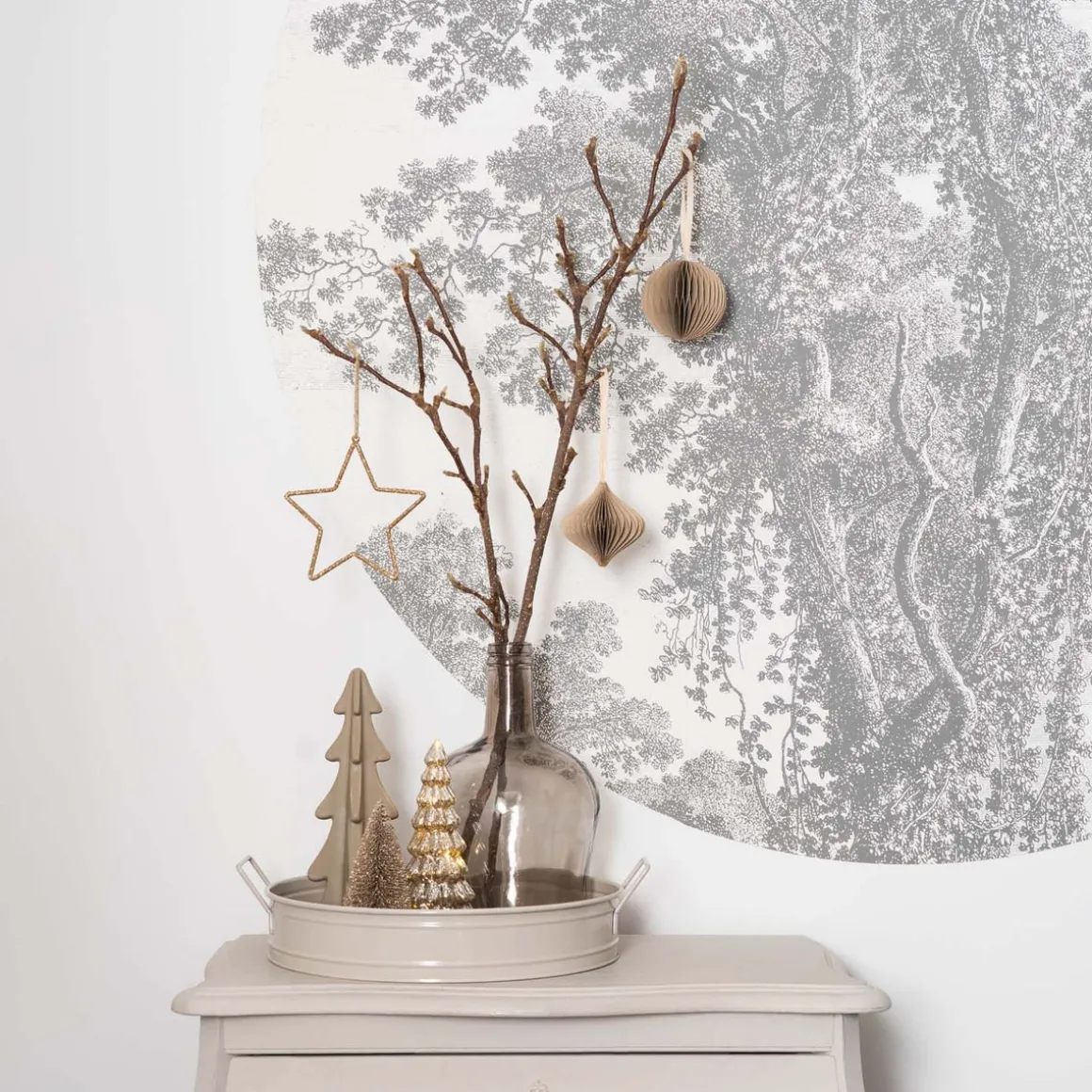 Taupe Paper Christmas Bauble 8 Cm