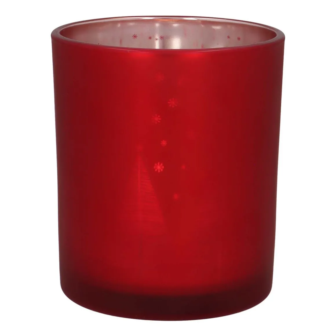 Tealight Holder With Christmas Trees | Glass | 10cm | Red