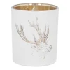 Tealight Holder With Deer Head | Glass | 8cm | White-gold