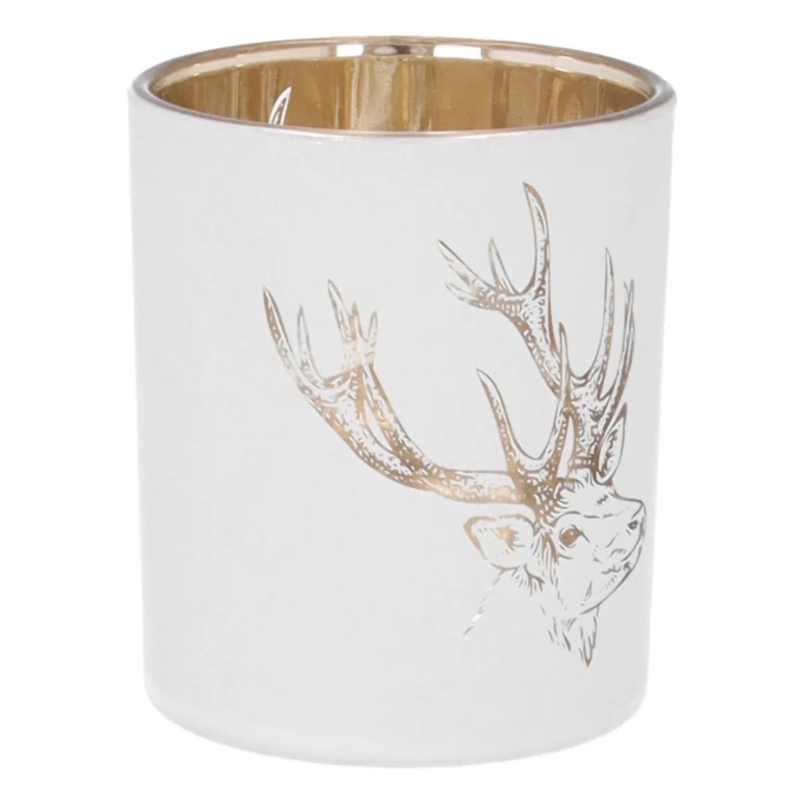 Tealight Holder With Deer Head | Glass | 8cm | White-gold