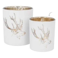 Tealight Holder With Deer Head | Glass | 8cm | White-gold