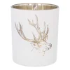Tealight Holder With Deer Head | Glass | 10cm | White-gold