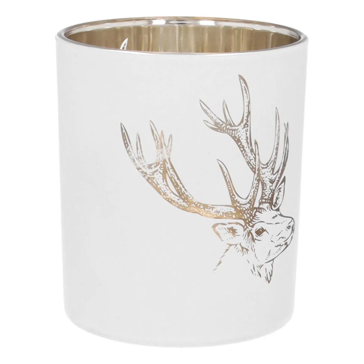 Tealight Holder With Deer Head | Glass | 10cm | White-gold