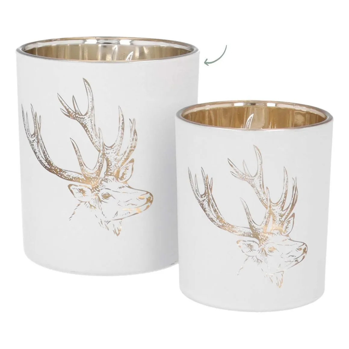 Tealight Holder With Deer Head | Glass | 10cm | White-gold