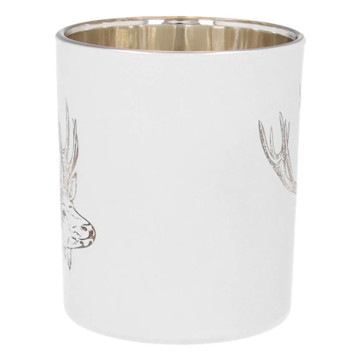 Tealight Holder With Deer Head | Glass | 10cm | White-gold