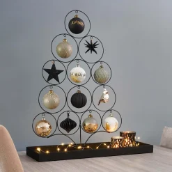 Tealight Holder With Little Christmas Trees | Glass | 8cm | Black-gold