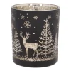 Tealight Holder With Reindeer In Forest | Glass | 10cm | Black-gold