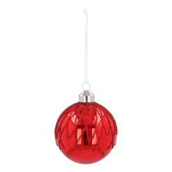 Traditional Red Christmas Bauble With Dewdrop Stripes