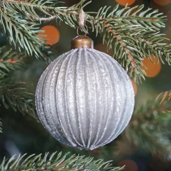 Unique Glass Christmas Bauble Lampion 8cm Silver
