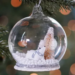 Unique Glass Christmas Bauble With Polar Bear 9 Cm White