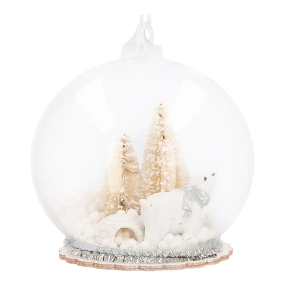 Unique Glass Christmas Bauble With Polar Bear 9 Cm White