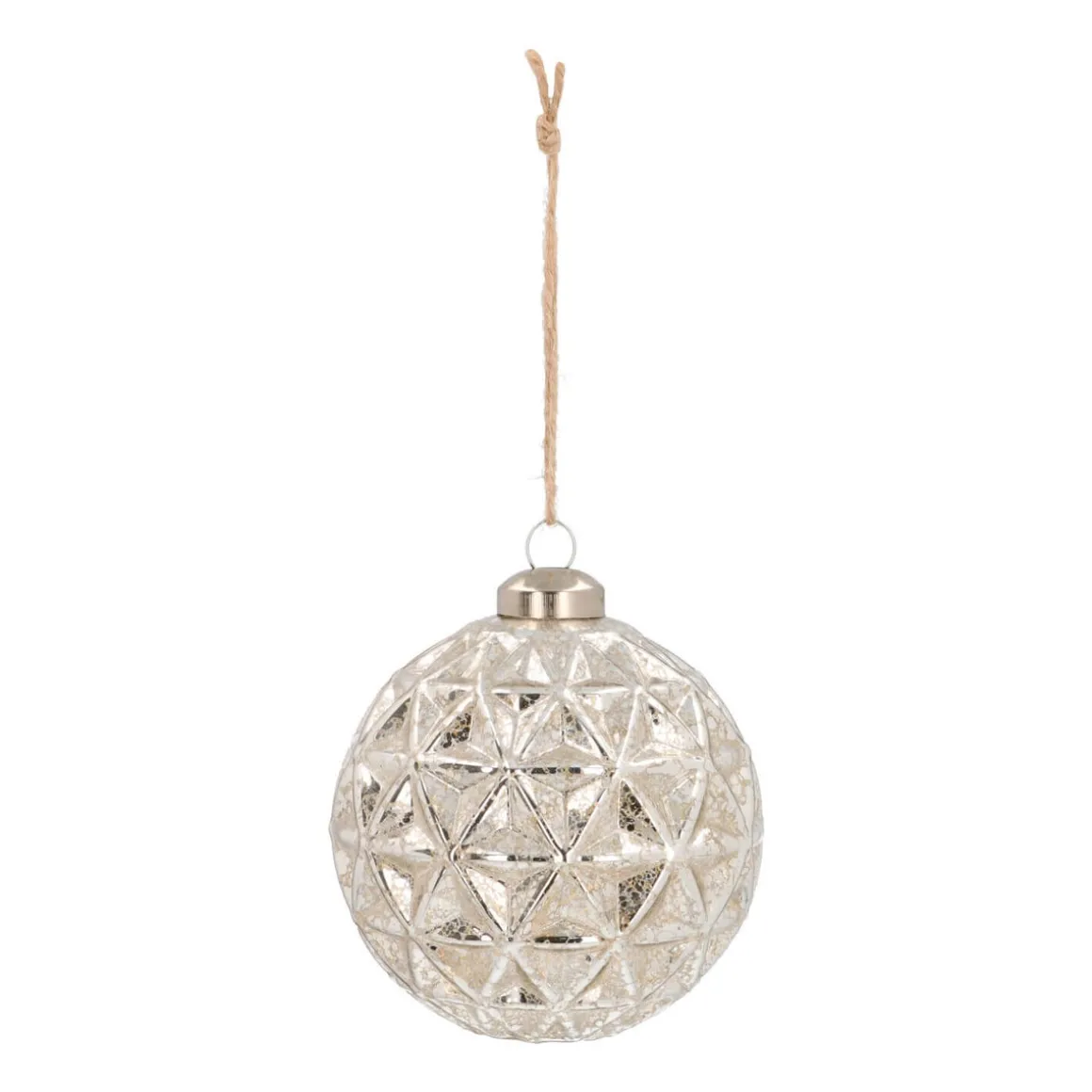 Unique Glass Christmas Bauble With Triangles 9 Cm Champagne