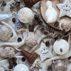 Unique Glass Christmas Bauble With Pattern 8 Cm Champagne