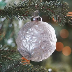 Unique Glass Christmas Bauble With Pattern 8 Cm Champagne