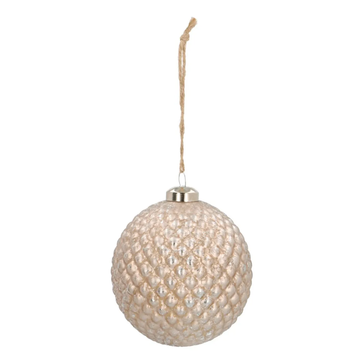 Unique Glass Christmas Bauble With Relief 10 Cm Champagne