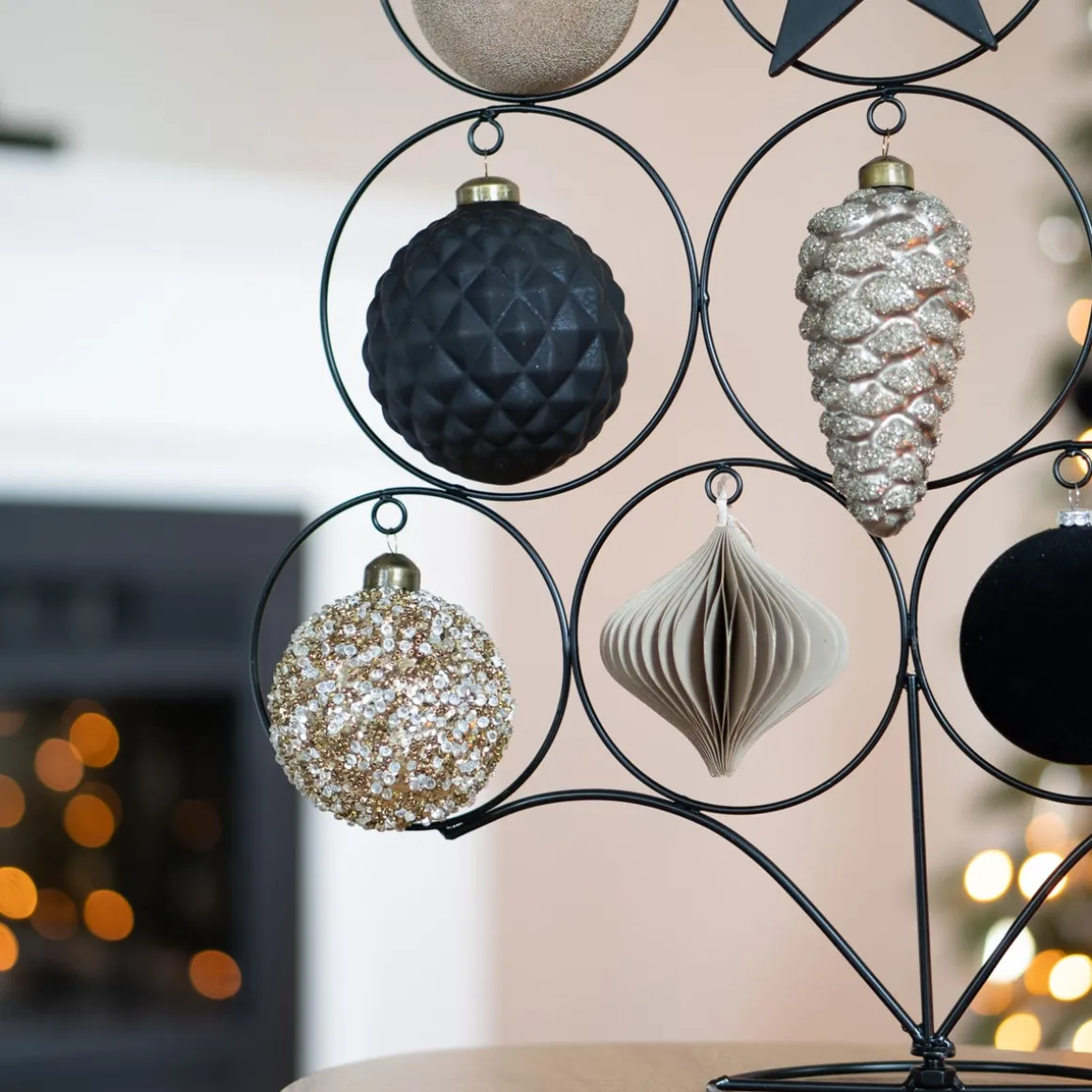 Unique Glass Christmas Bauble With Squares 10cm Black