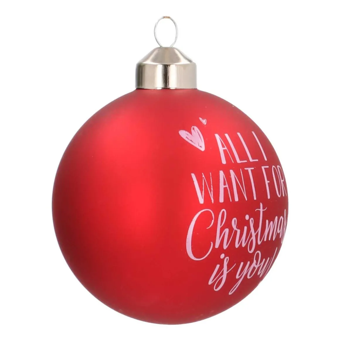 Unique Glass Christmas Bauble "All I Want For Christmas" 8cm Red