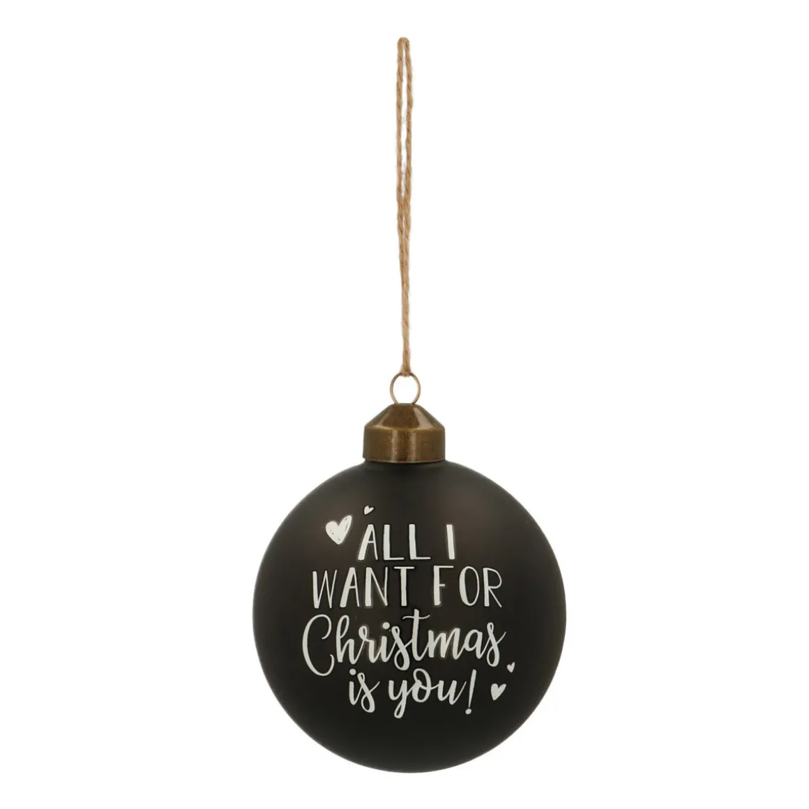 Unique Glass Christmas Bauble "All I Want For Christmas" 8cm Black