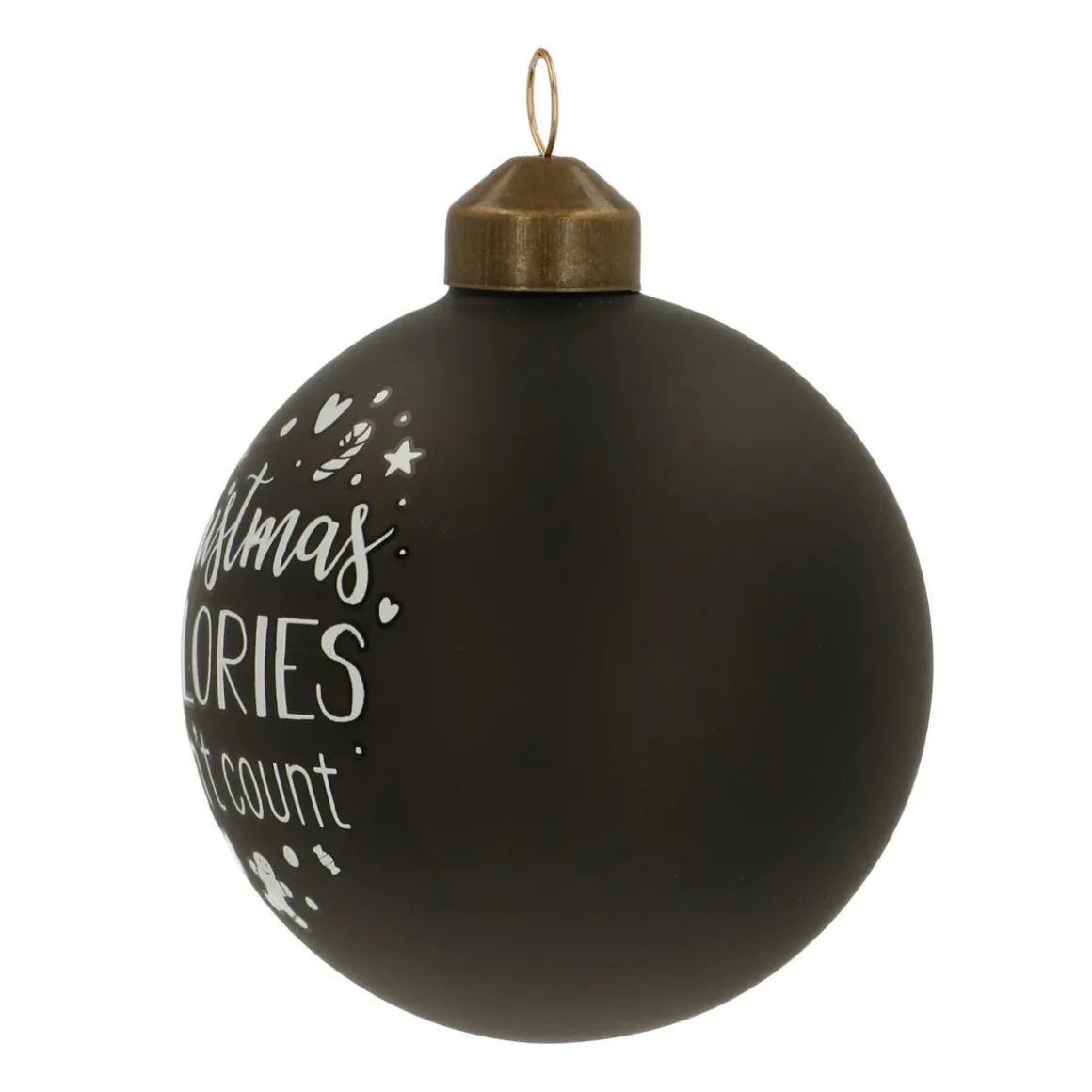 Unique Glass Christmas Bauble "Christmas Calories Don't Count" 8cm Black