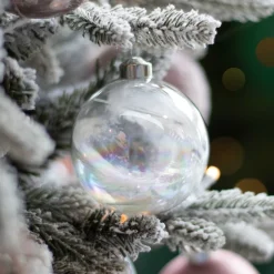 Unique Glass Christmas Bauble With Feathers 8cm White