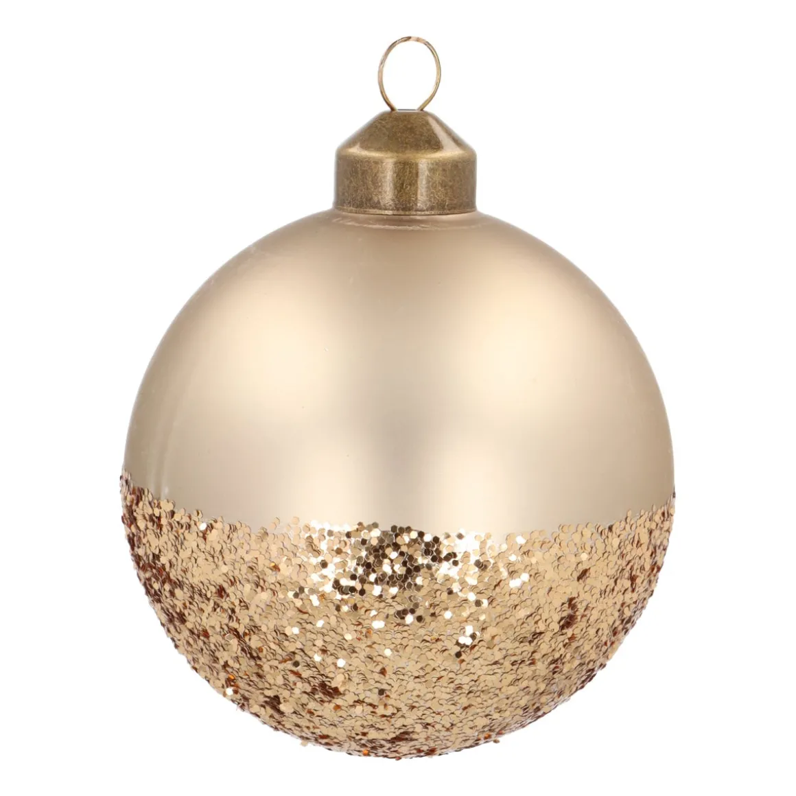 Unique Glass Christmas Bauble Golden Dip 8cm Taupe