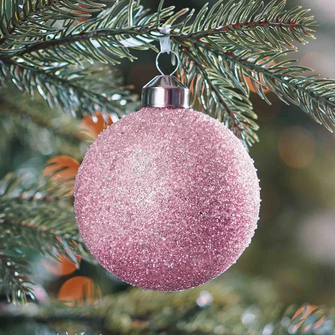 Unique Glass Christmas Bauble Glitter 8cm Pink