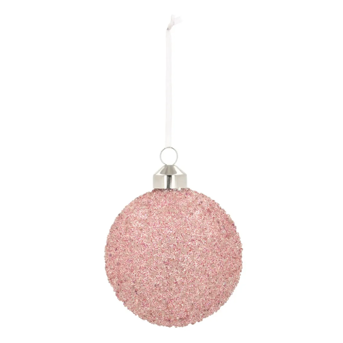 Unique Glass Christmas Bauble Glitter 8cm Pink