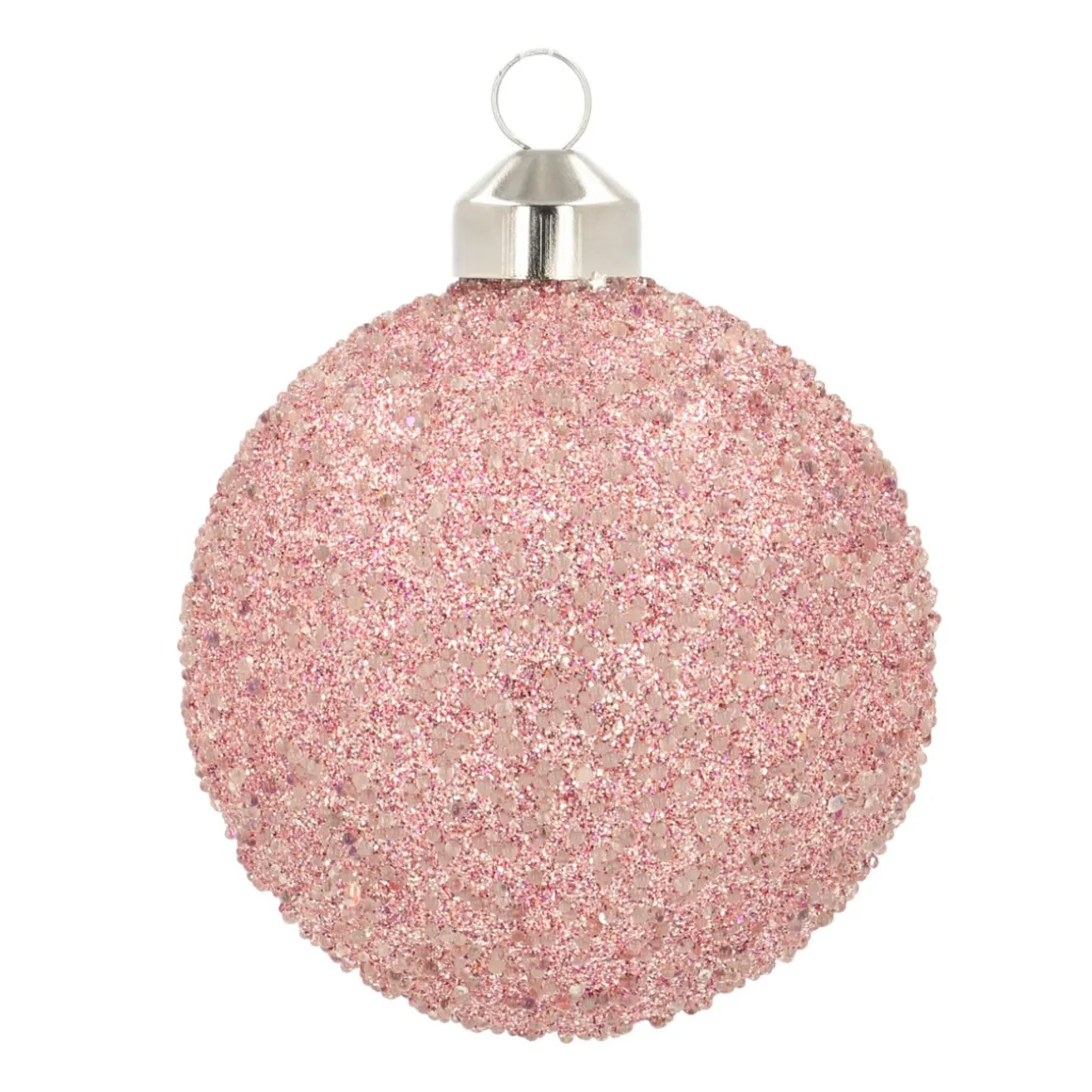 Unique Glass Christmas Bauble Glitter 8cm Pink