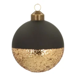 Unique Glass Christmas Bauble Golden Dip 8cm Black