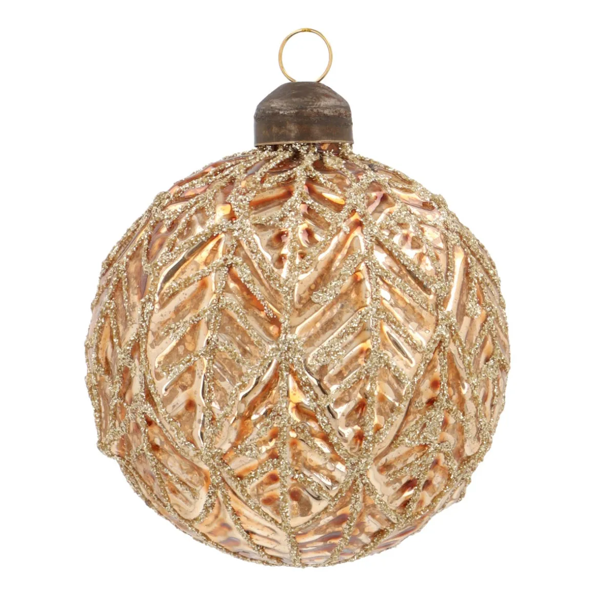 Warm Gold Christmas Bauble With Leaf Motif