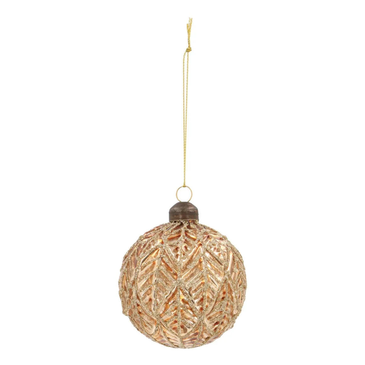 Warm Gold Christmas Bauble With Leaf Motif
