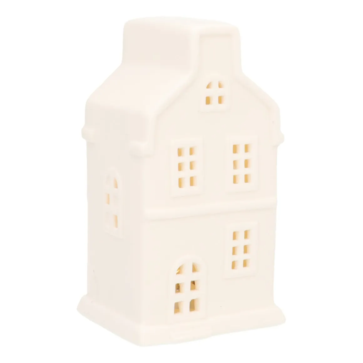 White Canal House With Warm LED Light