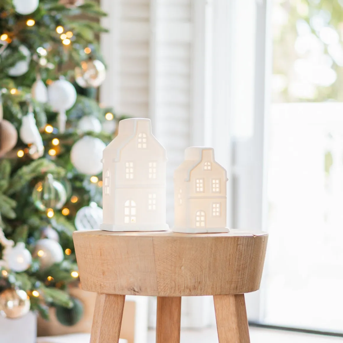 White Canal House With Warm LED Light