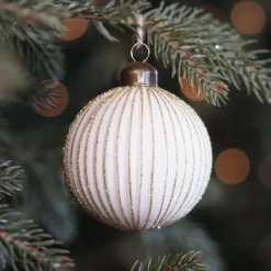 White Christmas Bauble With Gold Glitter Stripes