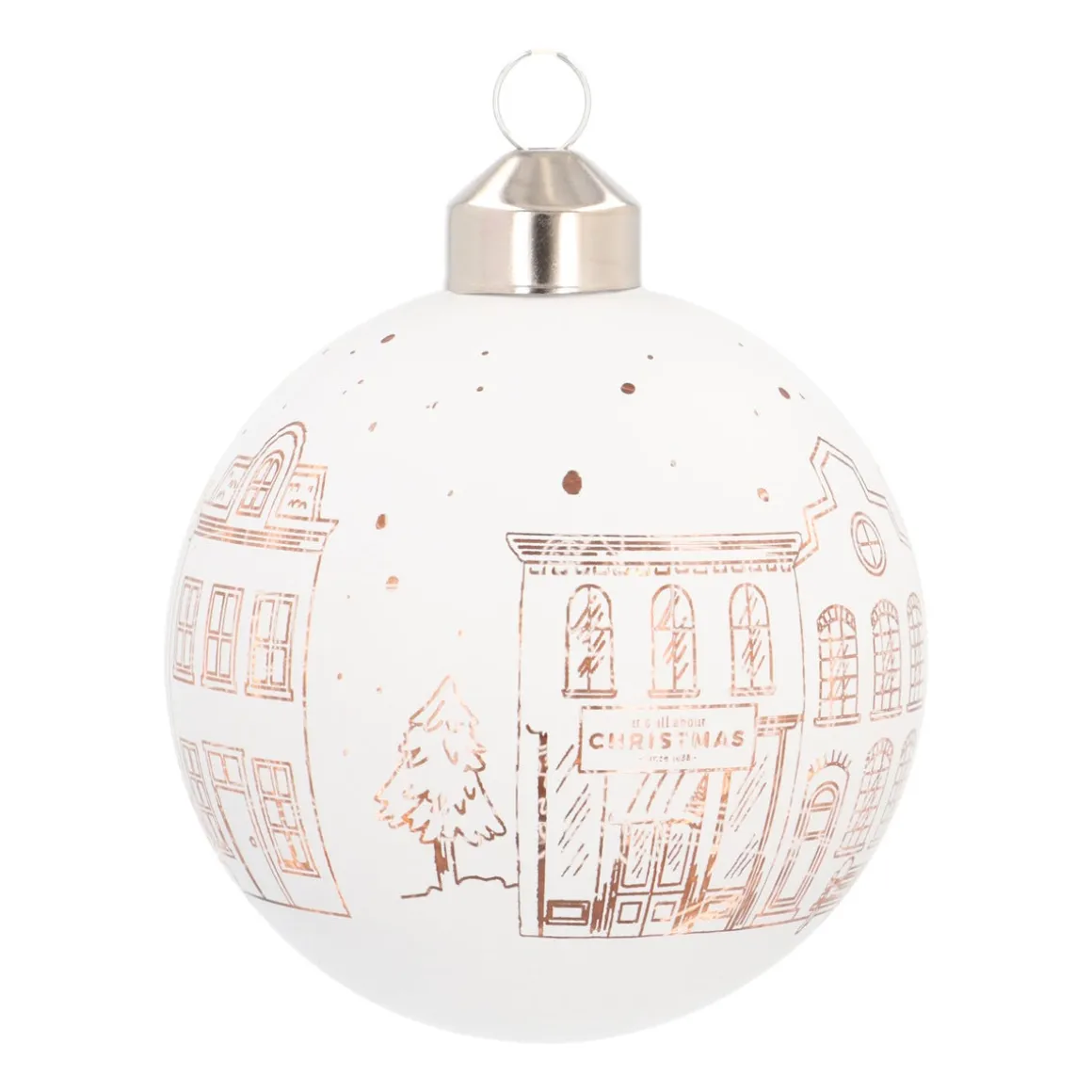 White Christmas Bauble With Fine Cut-Out Houses