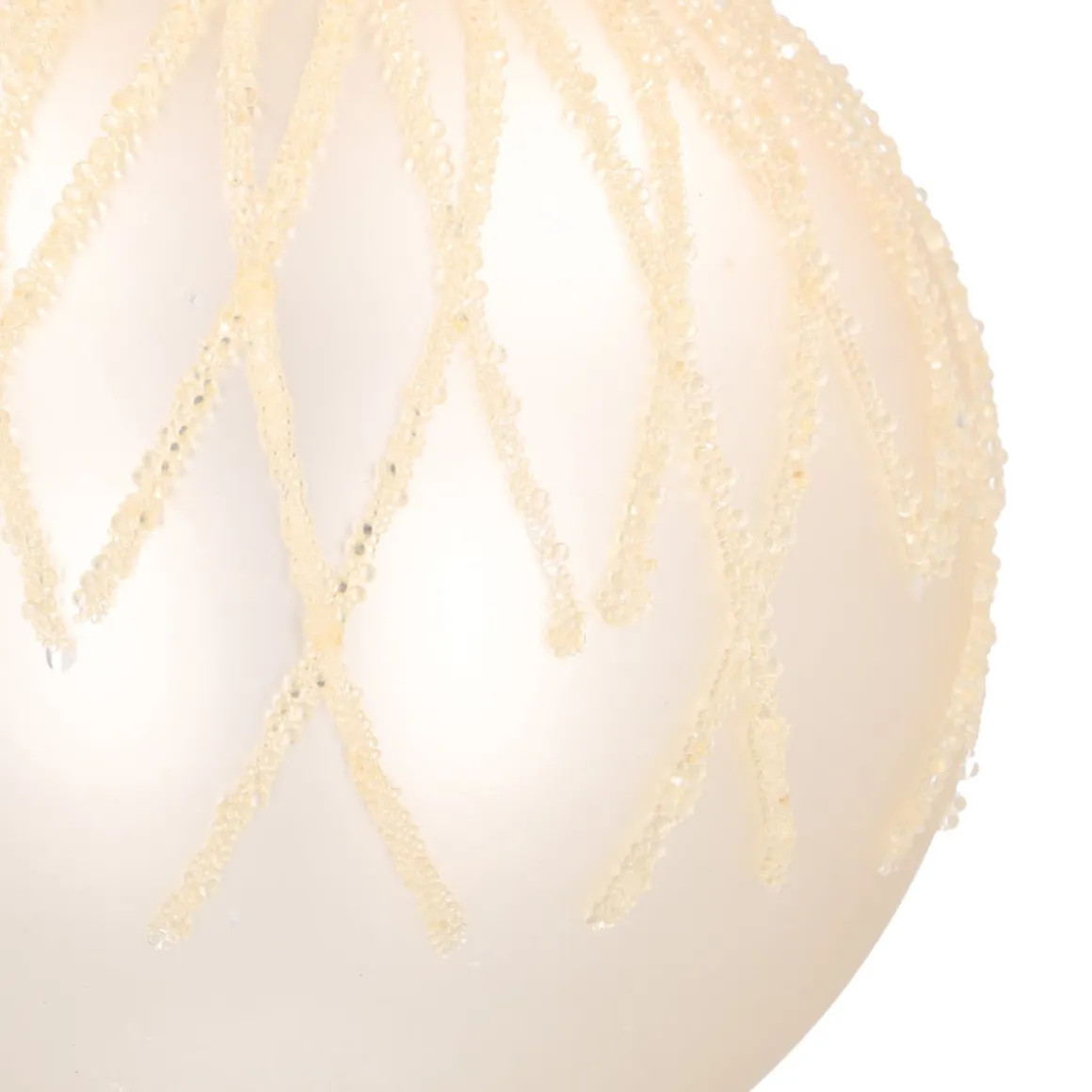 White Christmas Bauble With Dewdrop Stripes