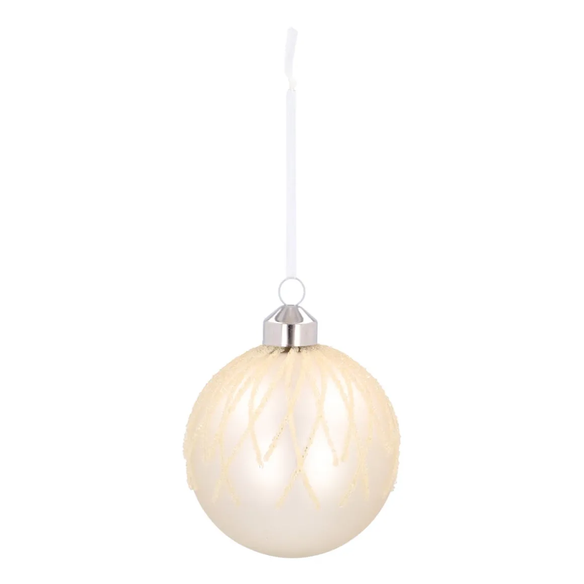White Christmas Bauble With Dewdrop Stripes