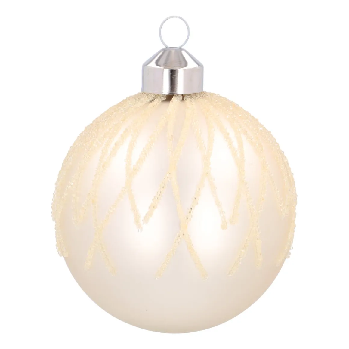 White Christmas Bauble With Dewdrop Stripes