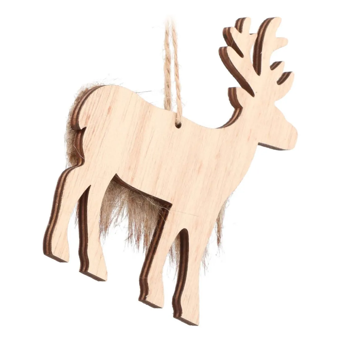 Wooden Fur Reindeer Ornament | Natural | 12 Cm