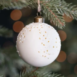 Wool White Christmas Bauble With Pearl Branches